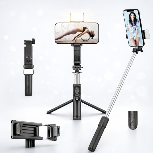 3-in-1 Selfie Stick Tripod with LED Light & Bluetooth Remote