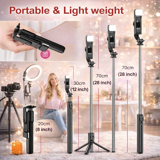 3-in-1 Selfie Stick Tripod with LED Light & Bluetooth Remote