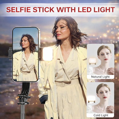 3-in-1 Selfie Stick Tripod with LED Light & Bluetooth Remote